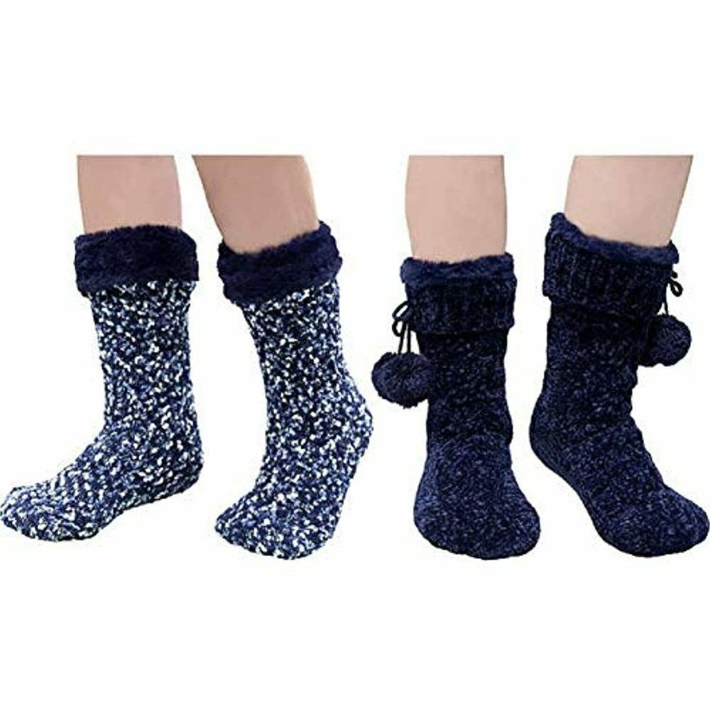 Jane & Bleecker Slipper Socks 2 Pairs Blue